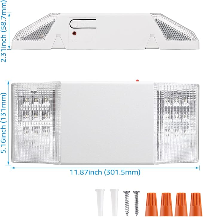 TORCHSTAR 6-Pack LED Emergency Lighting with Battery Backup White | Commercial Emergency Lights, UL Listed, Two Square Heads, AC 120/277V, Hardwired Emergency Exit Light Fixtures for Business