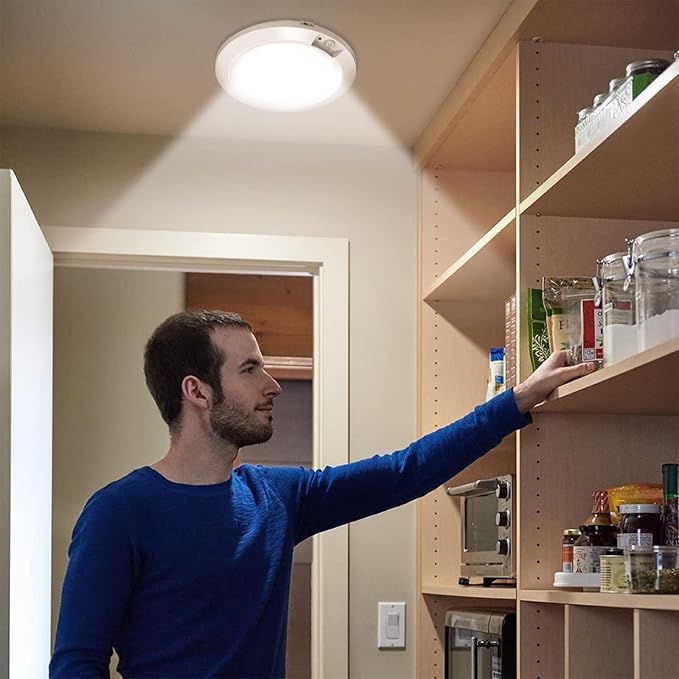 Motion Sensor Battery Operated Indoor LED Closet Lights - 210LM 6000K Cool White for Laundry, Stairwell, Hallway, Shed, Kitchen Cabinet
