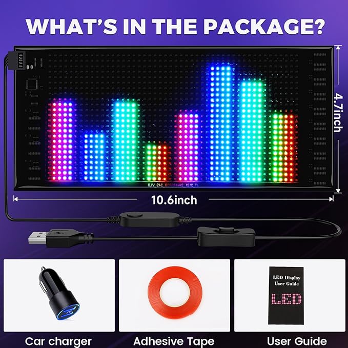 Devil Eyes Light for Cars, 10.6"×4.7" Ultra Thin LED Soft Screen Bluetooth APP Control, Dynamic Double Row LED Display Panel, Custom Text Animation Eyes for Car Windshield