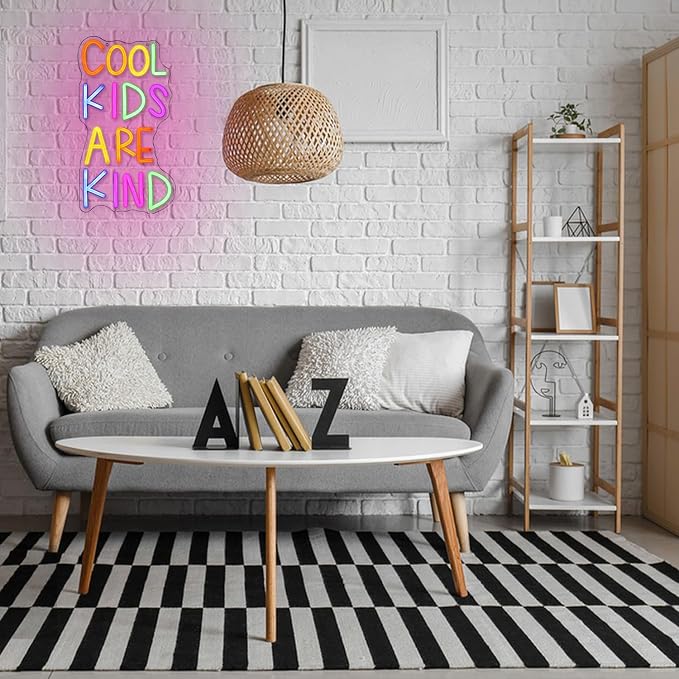 Cool Kids Are Kind Neon Sign for Classroom Colorful Letter Neon Lights Classroom Decor Reading Neon Light Sign for Bedroom Library Kids Room Study Room Decoration