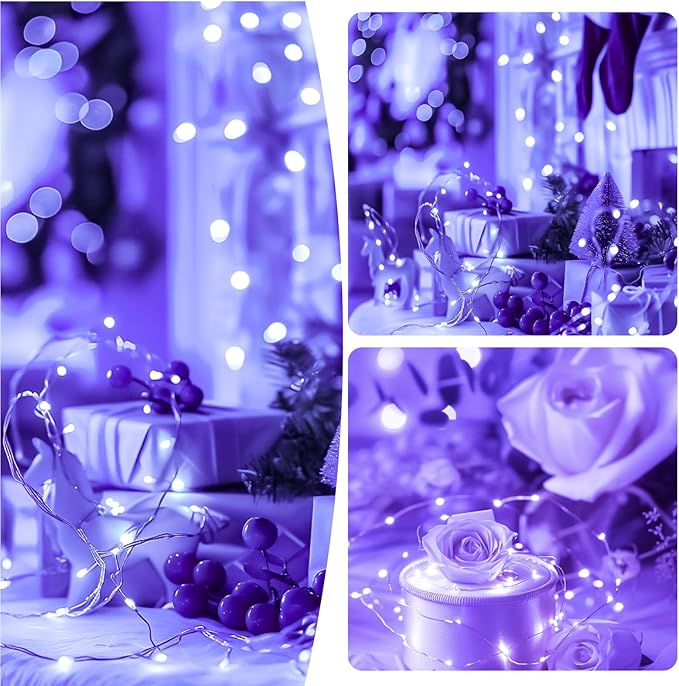 ZSJWL Rechargeable Fairy Lights with DIY Timer & 8 Modes, 16FT 50LED String Lights Battery Operated Indoor, Twinkle mini Lights for Bedroom Christmas Wedding Centerpiece Decor (Purple)