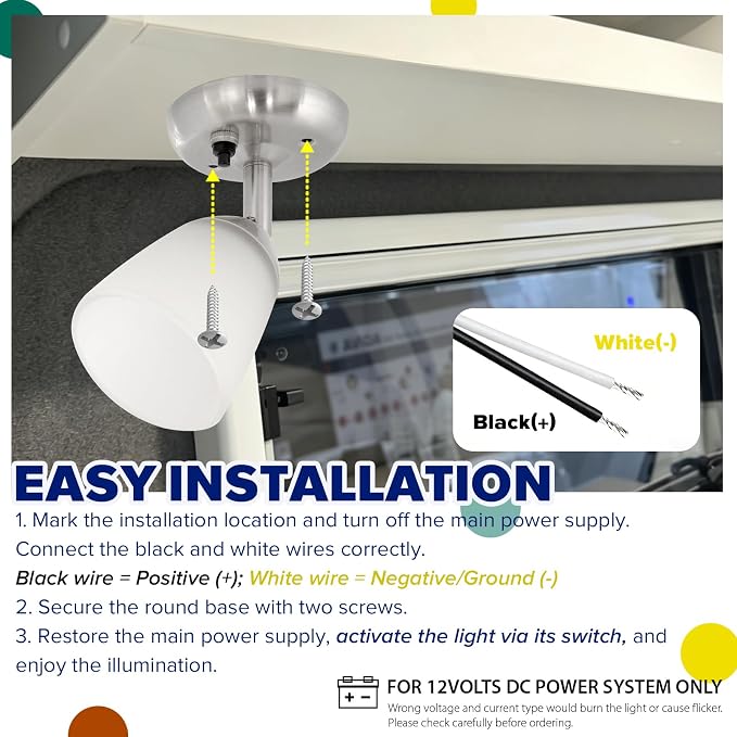 RV Reading Light LED RV Lights Interior with Switch 12v Wall Mount Light Compatible with Trailer Cargo Van Camper Lights for Inside 3W 200 Lumens 6500K Cool White Bedroom Lighting, 2-Pack
