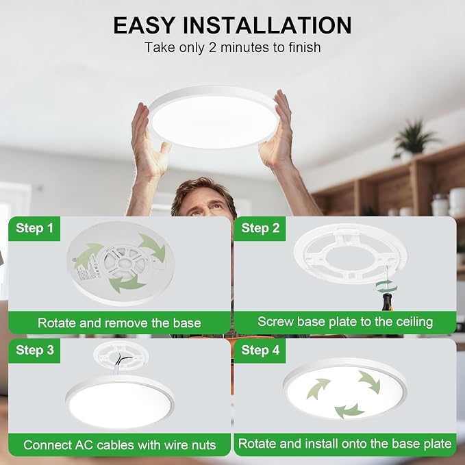 LED Flush Mount Ceiling Light: 12 inch 1Pack Super Slim Dimmable & 5CCT (2700-6500K) Kitchen Lighting Fixtures Ceiling - 24W White Low Profile Ceiling Lamp for Bedroom Garage Hallway