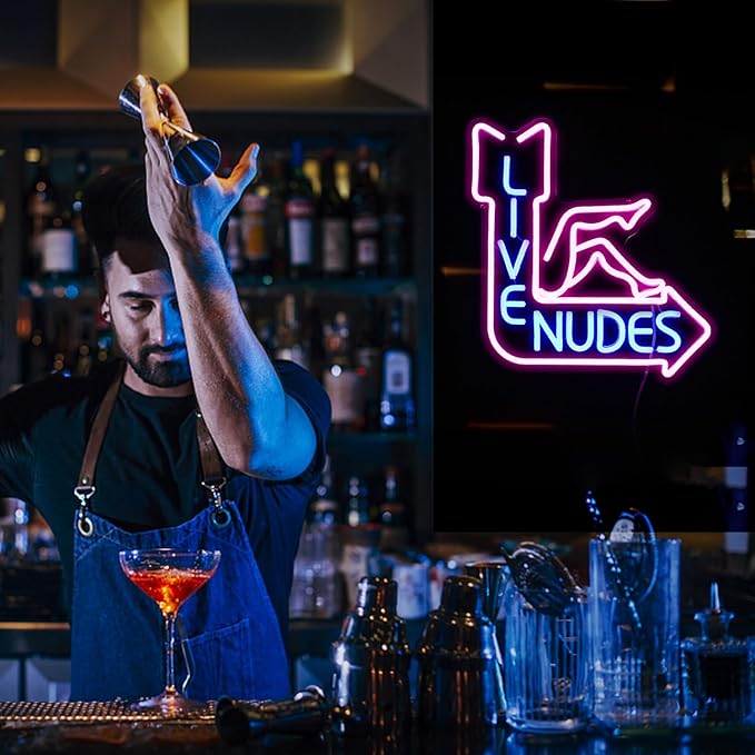 Live Nudes Neon Sign - Cool LED Sign, Pink & Blue, Dimmable USB Powered, Wall Decor for Man Cave, Beer Bar