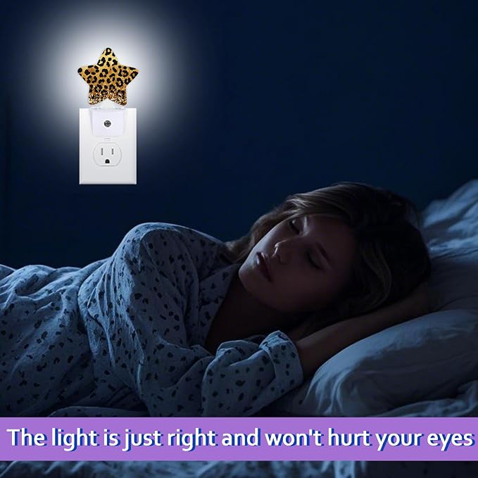 Energy Efficient Nightlights Plug in Wall, Leopard Prink Night Light for Kids Bedroom Decorative, Gold Glitter Dusk-to-Dawn Sensor Sleep Friendly Lamp for Nursery Bathroom Basement