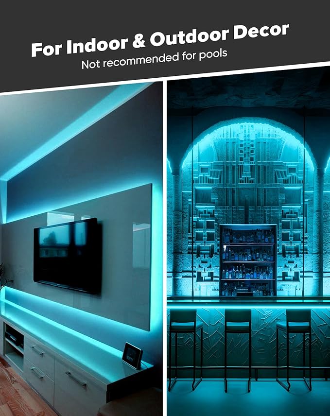 Shine Decor COB LED Rope Light AC 120V, 800lm Ultra Bright, IP65 Waterproof Cold-Resistant ETL Neon Strip, No Driver Tape Lighting for Home Commercial 10x4.5mm, Ice Blue, 32.8ft