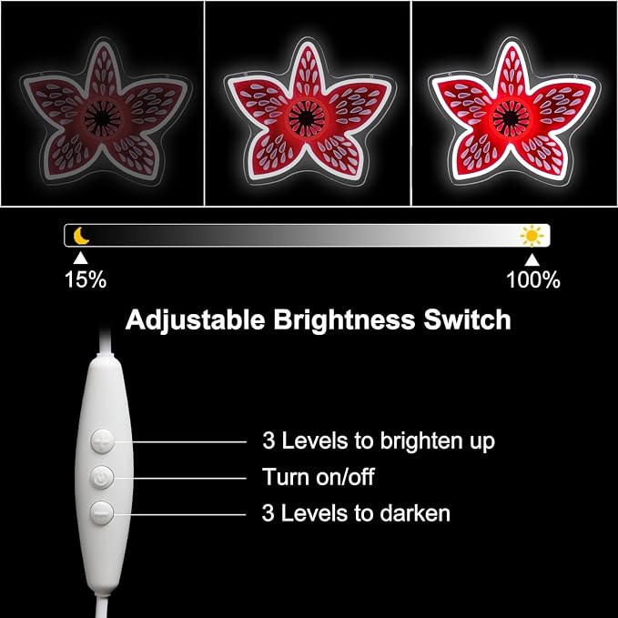 Stranger Flower Neon Sign - Demooo Neon Dimmable USB-Powered for Bedroom, Game Room & Halloween Decor - Unique Gift for Fans- Cool 80s Retro Sci-Fi Lighting 11 * 13 Inch