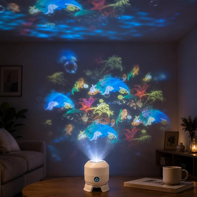 Dynamic Rotating LED Projector Light, 360° Rotating Ocean Wave Night Projection Night Light, Rechargeable Ocean Wave Projector, Multi-Angle Projection Base for Bedroom, Home Theater (Ocean)
