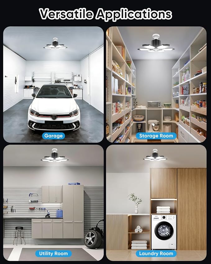 Motion Sensor Garage Light with Remote, 20000LM 6500K LED Shop Light | 1/3/5-Min Auto-Off, 6 Deformable Panels, E26 Screw-In, Ultra Bright Wide-Angle Ceiling Light for Garage, Workshop, Basement