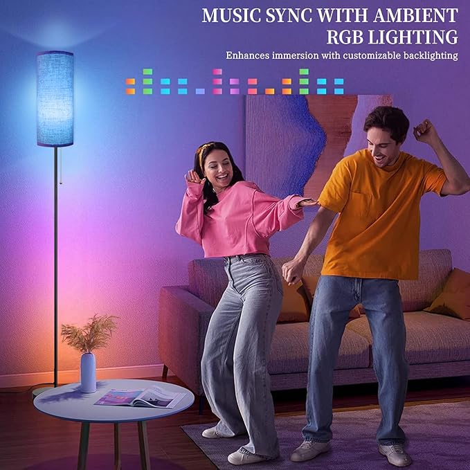 2 Pack LED Corner Floor Lamp with Remote Control Smart Standing Floor Lamp with DIY Color for Bedroom Living Room Gaming Adjustable Color Brightness 9W LED Bulb Included - 2 Pack Beige Shade+RGB Bulb
