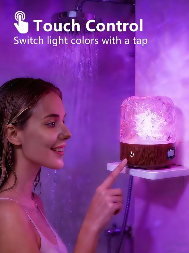 Spa-Like Shower Lamp, Bluetooth Speaker Waterproof Lamp, Rechargeable Lumena Lamp with Remote & Touch Control, 16 Colors Ocean Wave Projector Light with White Noise for Shower, Bathroom, Bathtub