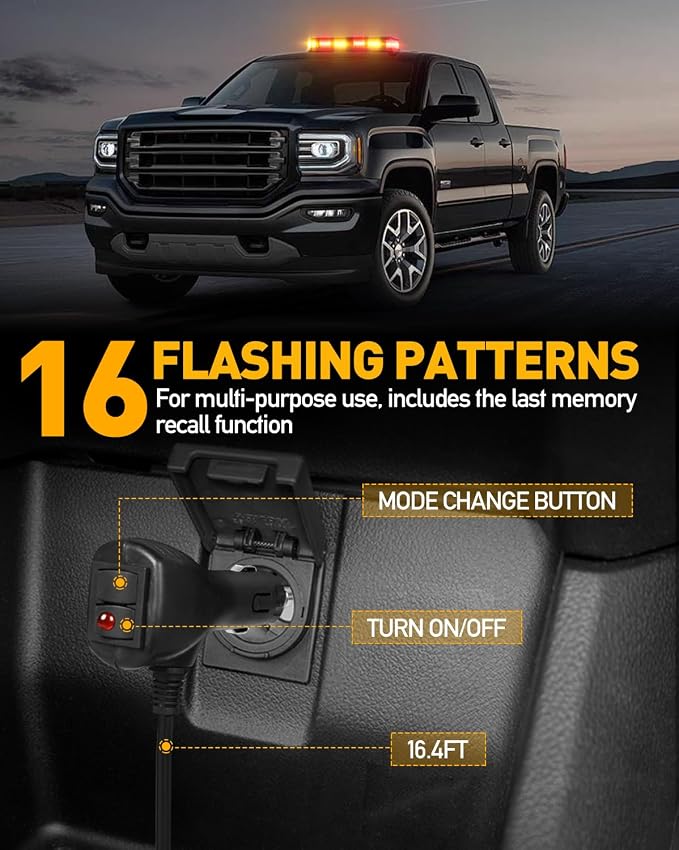 HLauto 406D Rooftop Emergency Strobe Lights Bar, 102 LED Amber Red Mini Beacon Safety Flashing Warning Traffic Lights Bar w/Magnetic Base for 12-24V Trucks, Construction Vehicles, Snowplow, Cars