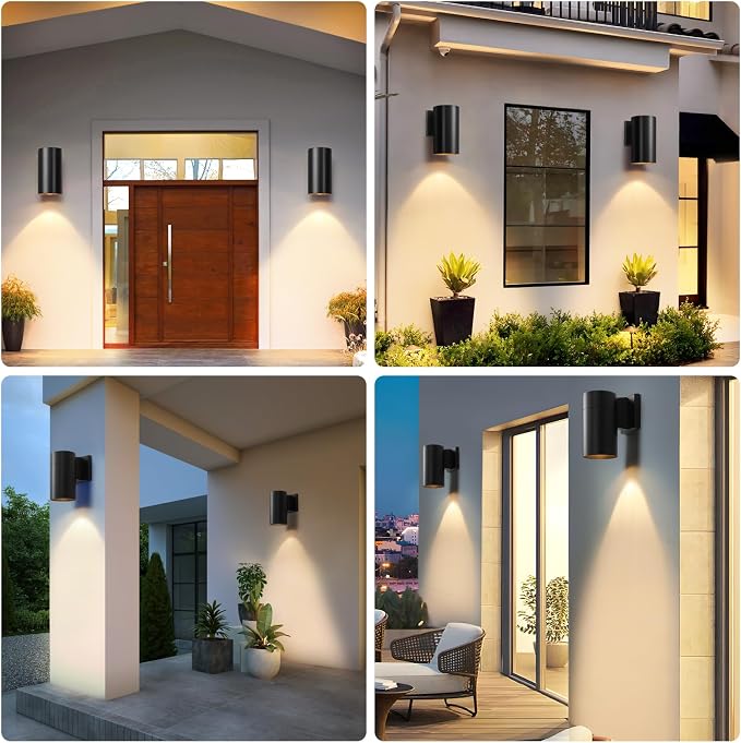 QQCherry 2 Pack Modern Outdoor Wall Light - Aluminum Outdoor Porch Sconce for House, Patio, Garage, Doorway & Entryway - Stylish Waterproof Exterior Lighting for Outside(Black,E26)