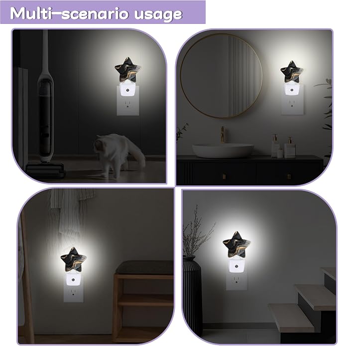 Black Gold Marble Night Lights Plug Into Wall Decorative,Abstract Marble Nightlight with Dusk Sensor for Bathroom,Kitchen,Entryway,Room Accent,Gifts