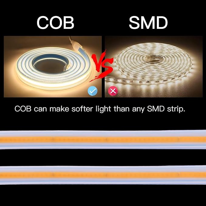 110 Volt COB LED Strips Lights IP67 Waterproof LED Light Strips | 3.28FT Outdoor LED Rope Lights 240LEDs 6000K Cold White Light Strip Cuttable for Bedroom Home Under Kitchen Lighting