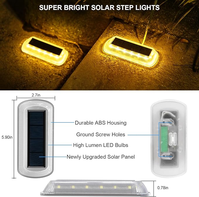 T-SUN Solar Deck Lights Outdoor Waterproof, Deck Lights Solar Powered, Driveway Marker Light for Fence Front Door, Step, Stair, Garden, Sidewalk, Pathway, Dock Porch, Backyard (Warm White, 16 Packs)