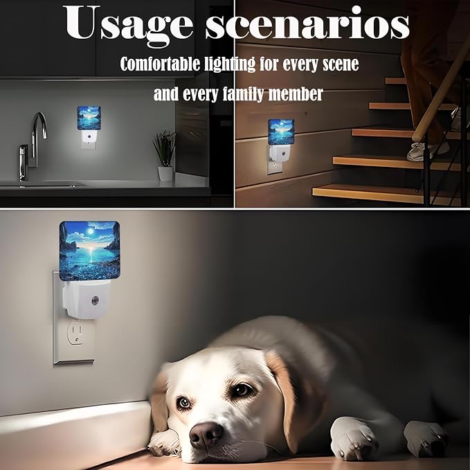 Moon Beach Night Light,Plug Into Wall for Boys Girls Bedroom Decorative Square Night Light Lamp 0.5w Sleep Friendly