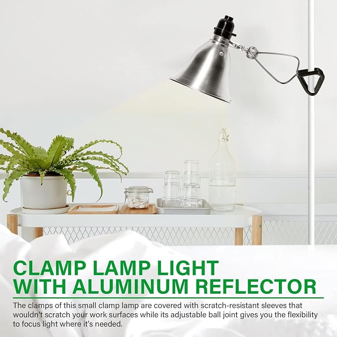 Simple Deluxe Clamp Light with 5.5 Inch Adjustable Aluminum Reflector, Suit for E26 Socket Max 60 Watt Lamp (No Bulb Included), 6 Feet 18/2 SPT-2 Cord, 1 Pack
