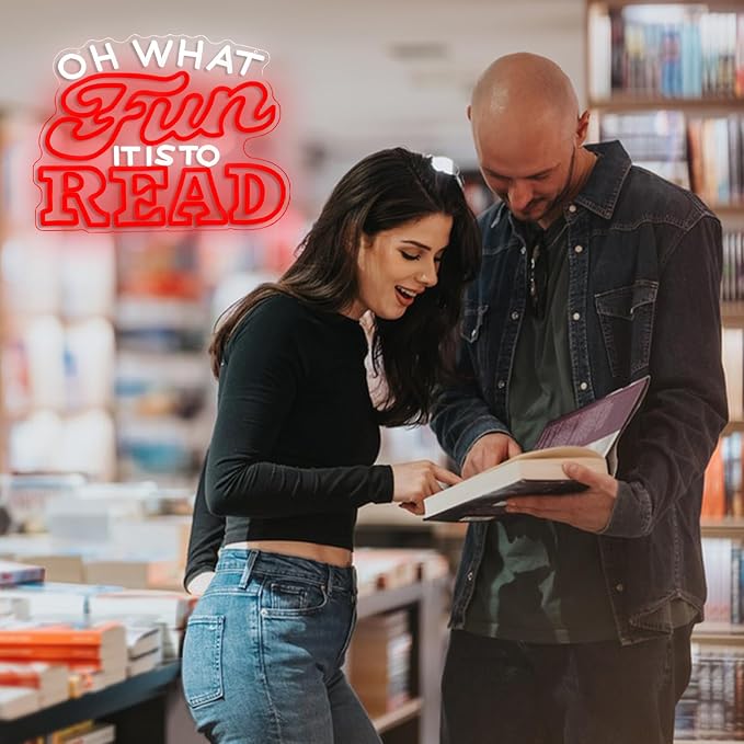 LISIGNVE Oh What Fun It Is To Read Neon Sign for Wall Decor USB Power Read Books Neon Light Dimmable Reading LED Light Up Sign for Classroom Book Lover Bedroom Bookshelf (12.6 * 16.5 Inch)