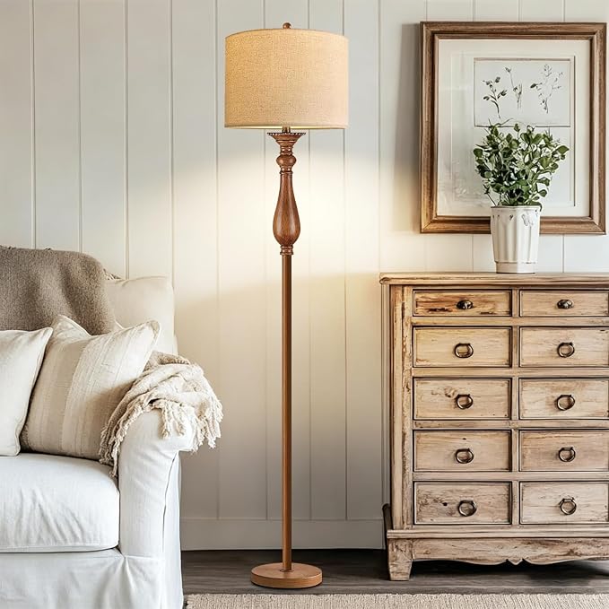 AHDWDW Floor Lamp for Living Room Bedroom,Mid-Century Modern Floor Lamp with Fabric Shade,Farmhouse Boho Floor Lamps with Remote,Dimmable & Adjustable Color Temperature Standing Tall Lamp for Corner