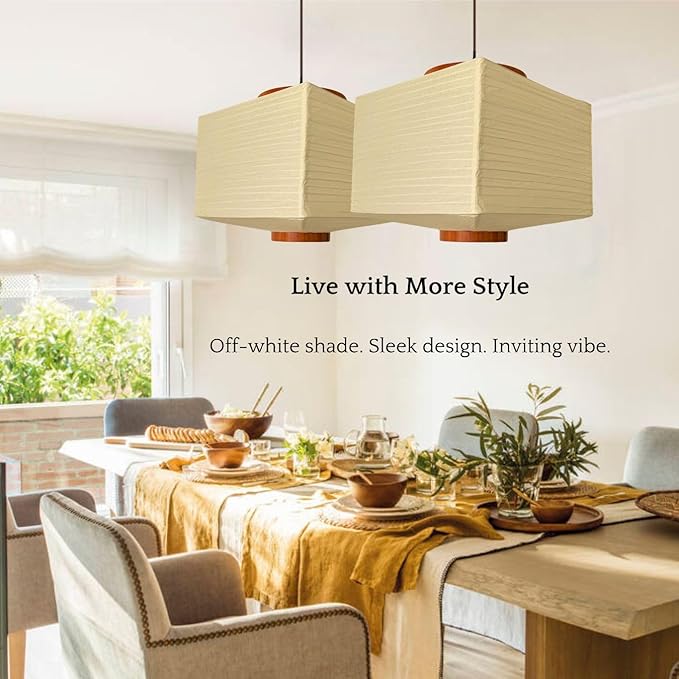 Nogy Paper Lantern Lamp Japanese Style Pendant Light - Off White Rice Hanging Paper Lamp Shade with Cord (Hardwired, 11.5)