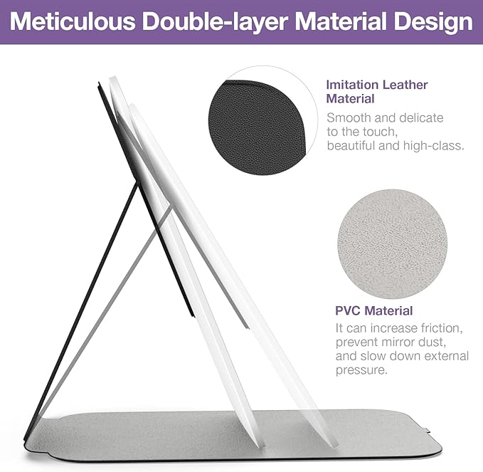 Kintion Travel Makeup Mirror, Portable LED Lighted Makeup Mirror, 360° Rotation Touch Screen Vanity Mirror, 60 LEDs, 3-Color Dimmable Lighting, Rechargeable Tabletop Folding Cosmetic Mirror, Black
