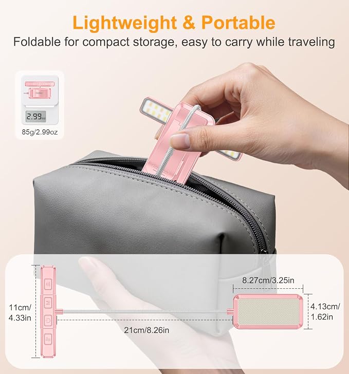 Gritin 2026 Gen 2 Book Light for Reading- 32 Eye Caring Full Spectrum LED | 5 Colors & 5 Brightness, Adjustable Wide/Narrow Beam, Upgrade 1500mAh Long-Lasting Rechargeable Clip on Light-Pink