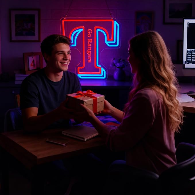 Baseball Neon Sign for Wall Decor Texas Baseball Neon Light for Man Cave | Dimmable Led Neon,Fans Birthday Baseball Gifts,5V USB Powered, Men's Bedroom,Sport Bar Decor,Club,Garage Wall Art,13.8*11.8in