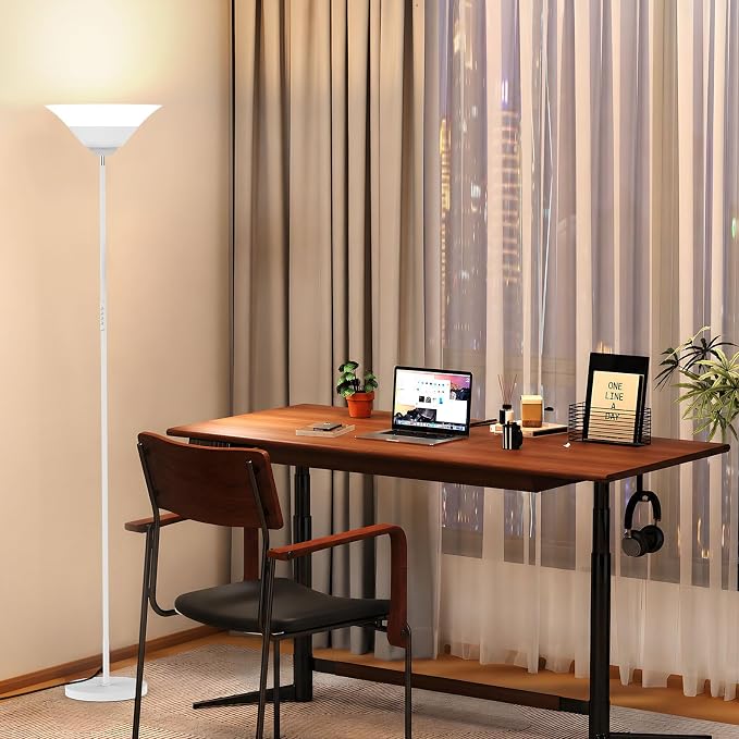 Torchiere Floor Lamp, 30W Dimmable LED Standing Lamp with Remote/Button Control, 1800Lm, 3000-6500K, 72in Bright Standing Pole Light for Living Room Bedroom Office Corner, White