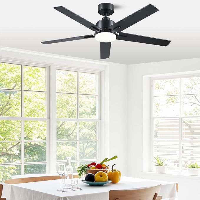 52 Inch Black Ceiling fan with Lights, Ceiling Fan with Lights and Remote/APP Control, Reversible, Dimmable, 3CCT, Quite Fan for Living Room, Bedroom, Indoor Outdoor Use