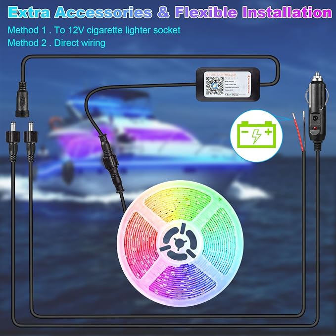 100FT Boat Lights LED Waterproof, 12V Marine Light Strip for Boat, RGB Marine LED Strip 12V with App & Remote for Pontoon Interior and Exterior, Night Fishing Lighting for Jon, Yacht, Kayak, Deck
