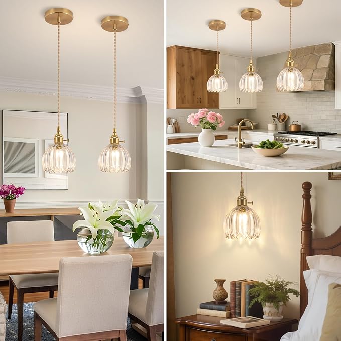Pendant Light Fixtures,Mini Hanging Lights 5.1Inch E26 Transparent Glass Vintage Pendant Light for Bedroom Living Room Hallway
