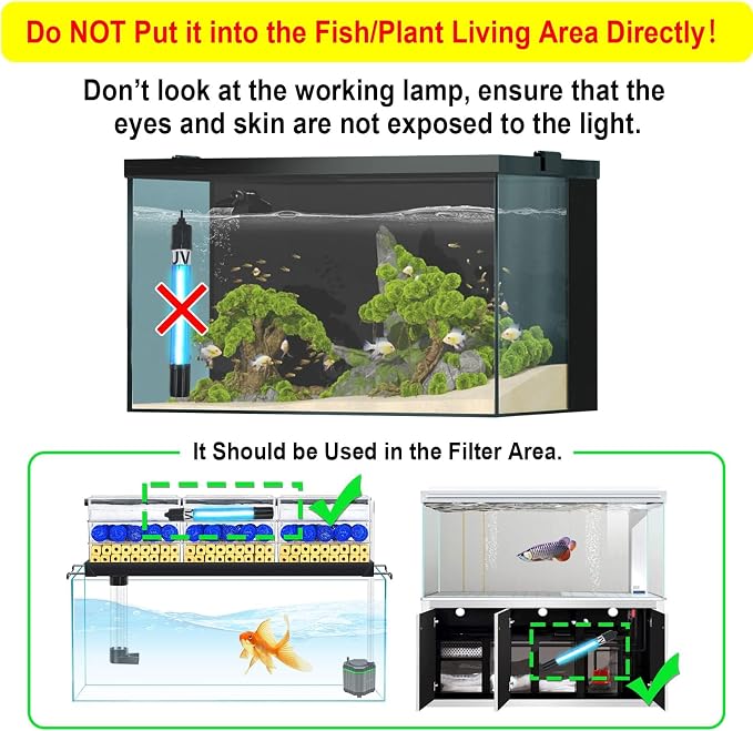 2 Pack Aquarium Light 7W for 55-155 Gallon CTUV-H5F/ CTUV-H8F/JUP-03/S8F Replacement Bulb Submersible Clean Green Lamp for Cloudy Fish Tank Pond Pools Fountains Crystal Clear
