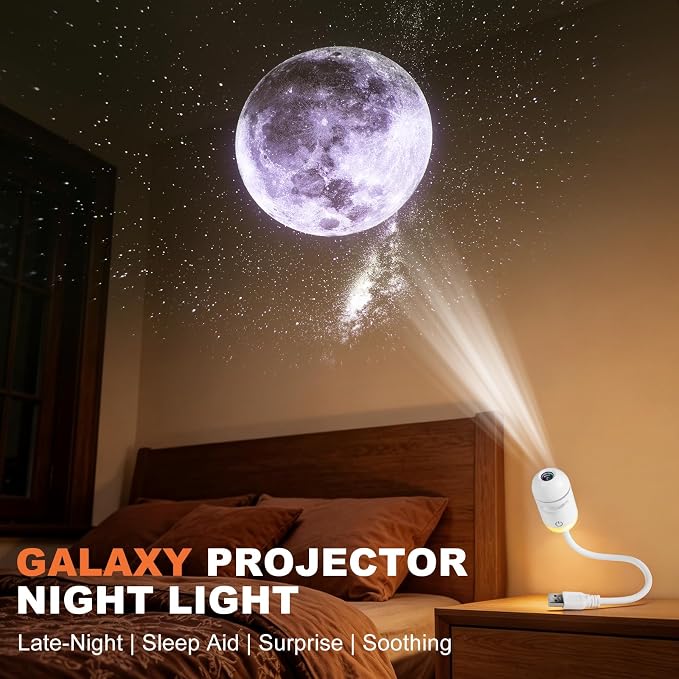 2-in-1 Galaxy Projector Night Light,USB Star Projector for Bedroom with Sliding Projection Films,Mini LED Night Light Projector Wall Lamp with Adjustable Brightness,360° Starry Sky Ceiling Decor Gift
