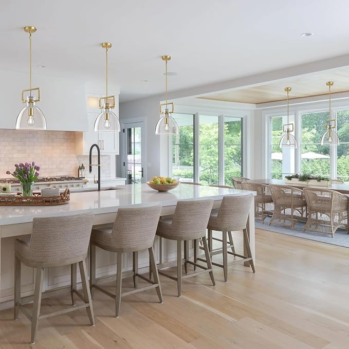 10 Inch Knurled Large Brass Blown Glass Modern Kitchen Island Pendant Light Fixtures,1 Light Island Pendant Lighting,Single Pendant Light,for Foyer, Entryway, and Dining, Includes Two Bulbs
