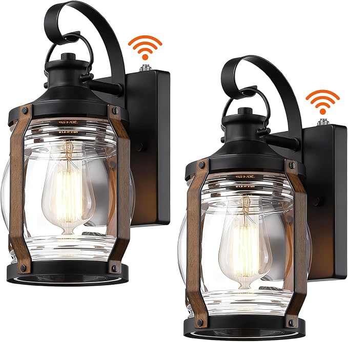 b&k Jasmine Dusk to Dawn Outdoor Wall Sconce Lights, Outdoor Porch Lights Wall Mount 2 Pack, Black Modern Farmhouse Outside Wall Lantern, Waterproof Exterior Garage Lights Fixture for House, E26