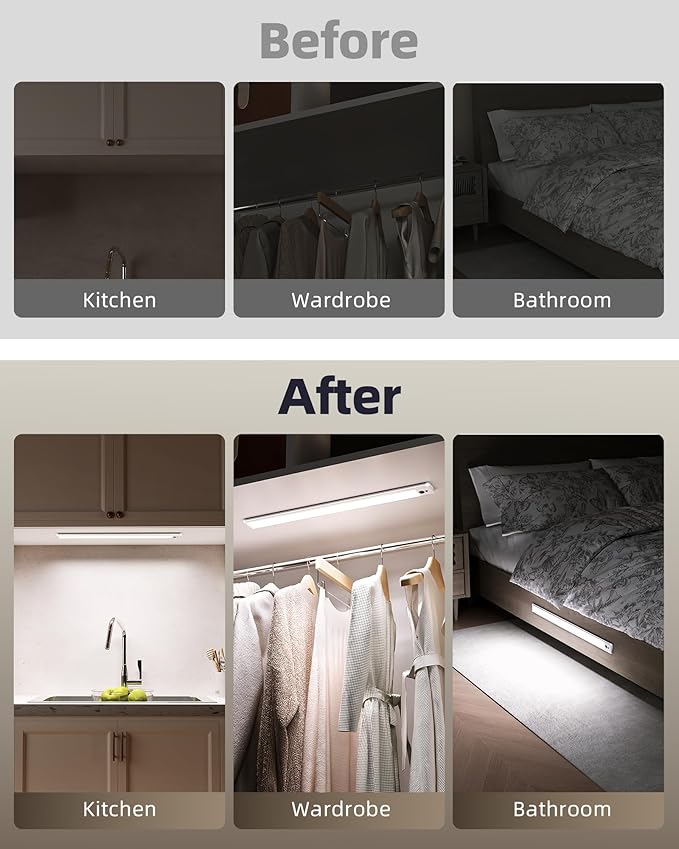EZVALO Under Cabinet Lights, 14.5'' Motion Sensor Light Indoor Dimmable, 4000mAh Rechargeable Closet Lights 5700K with Remote Control, Wireless Under Counter Light for Kitchen,Cabinet,Bedroom(4Pcs)