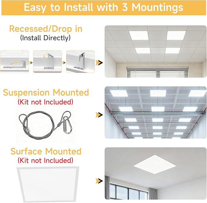2 Pack 1x4 LED Flat Panel Light Drop Ceiling Office Fixture,Surface Mount Drop Ceiling Fixture,5040LM, 20W/25W/30W/35W/40W Selectable,3000K/3500K/4000K/5000K/6500K 5CCT,Dimmable (0-10V),ETL Listed