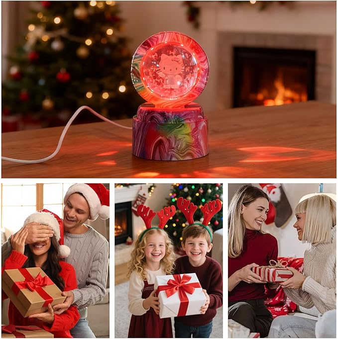 Cute Cartoon lamp,2.36 inch Rotatable 3D Crystal Ball Anime Night Light with 7 Colors Change,Color Box,Children's Room Decoration Holiday Gifts,Birthday Christmas Gifts (Pink)