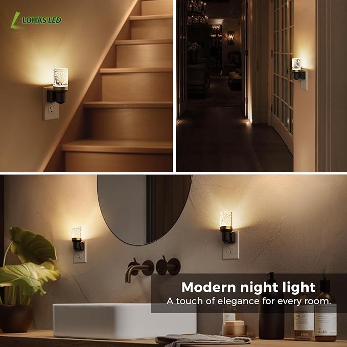 L LOHAS LED Night Light, Dimmable Bubble Night Lights Plug into Wall | 2 Pack Automatic Night Lights Plug in, Auto Light Sensor, Adjustable Brightness 3000K LED Night Light, Bedroom Hallway Hom