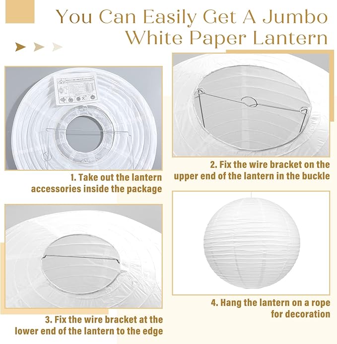 Woanger 4 Pack 30 Inch Large Paper Lantern Shade Jumbo White Japanese Chinese Round Hanging Japanese Paper Lantern Lamp for Home New Year's Eve Valentines Wedding Party Ceiling Decoration