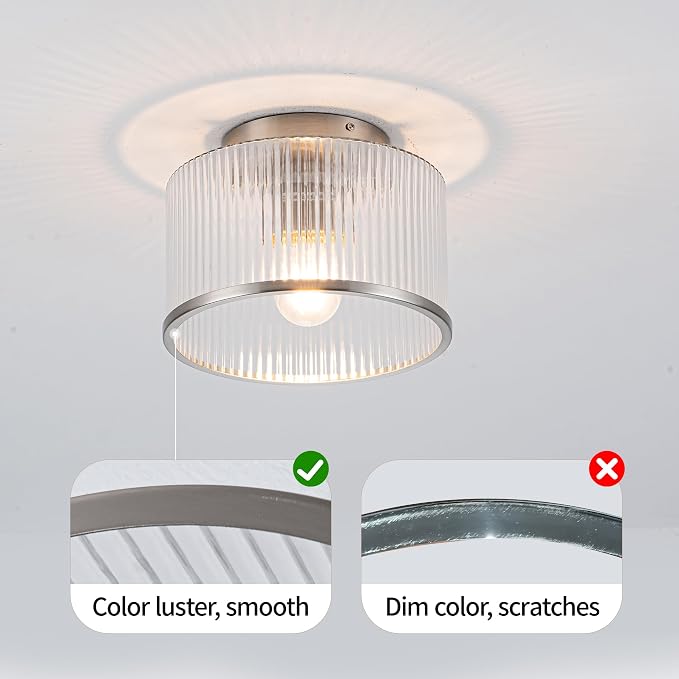 MAYNA Modern Nickel Semi Flush Mount Ceiling Light Fixture, 1-Light Glass Ceiling Light, Hallway Light Fixtures Ceiling Mount for Kitchen Entryway Bedroom Laundry Room