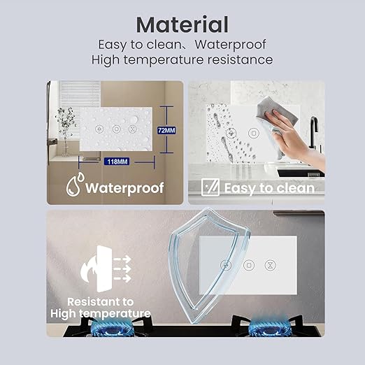 Smart Roller Shutter Switch Single Gang 2.4GHz Wi-Fi Touch Switch, Neutral Wire Required,Work with Smart Life/Tuya App and Alexa,Tempered Glass Panel,White