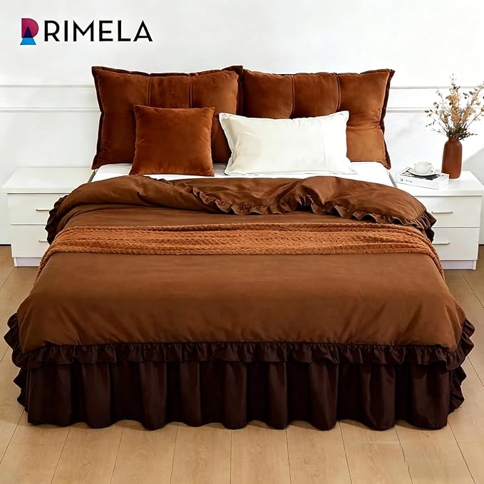 RIMELA Bed Skirt Queen Size 18 Inch Drop, Elastic Bed Skirting for Bed Base and Frame, Bedding Dust Ruffle Easy to Install,Wrap Around Adjustable Bedskirt, Chocolate Brown