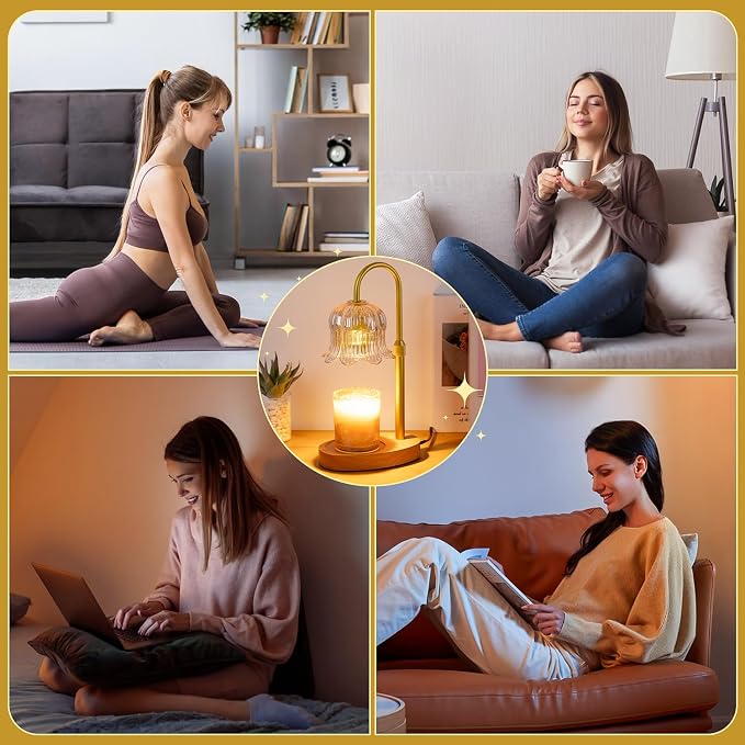 Candle Warmer Lamp Flower Electric Timer - Home Decor Women Birthday Gifts | Dimmable Candle Warmer Height Amber Glass 2 Bulbs For Jar Adjustable Wax House Warming Gifts Her Mom Halloween Christmas
