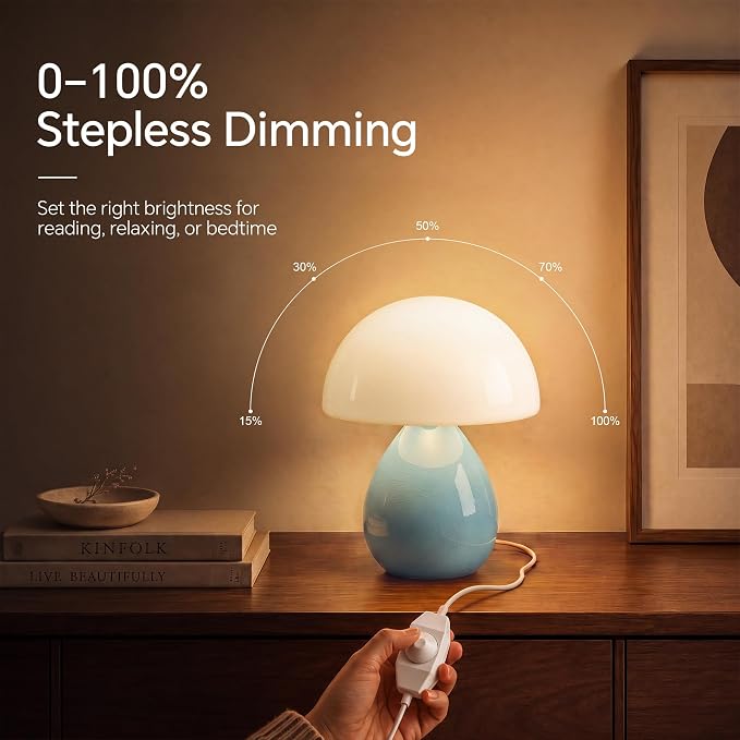 Mushroom Lamp Table Lamp for Bedroom,Ice Crackle Desk Lamp Bedside Small Lamps for Living Room Night Stands,Table Lamps Cute Modern Mid Century Lamps (Blue-Ice Crackle)