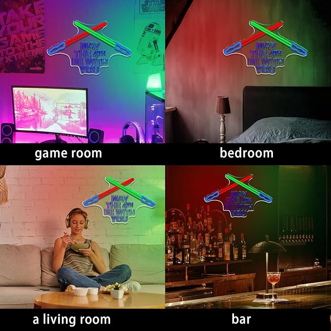 Lightsaber Neon Sign May The 4th Be With You Neon Signs Game Room Decor Dimmable Led Swords Light for Wall Decor Bedroom Living Room Birthday Christmas Gifts Kids