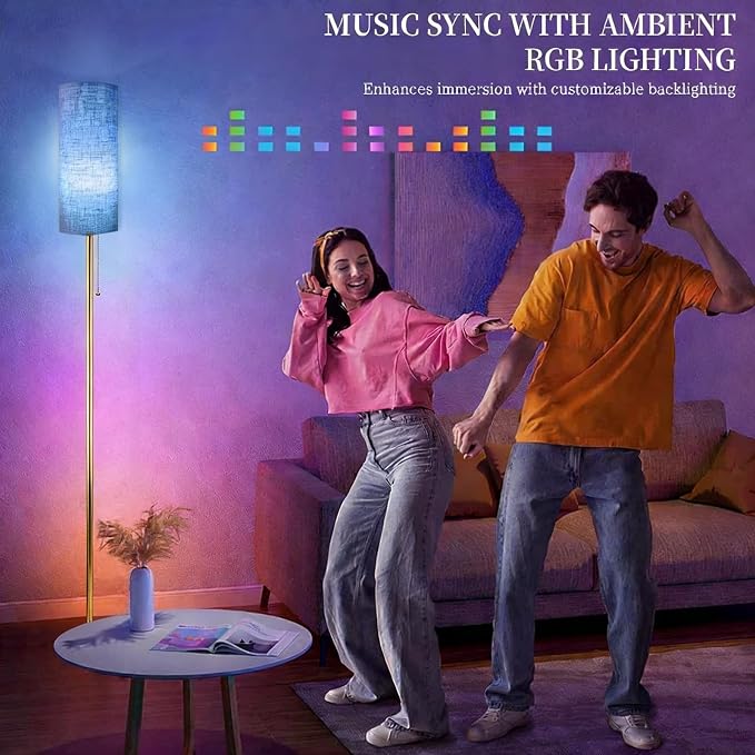 Floor Lamps for Living Room with RGB Color Changing Bulb Dimmable Color Brightness Standing Lamp with Remote Tall Lamps with Chain Switch for Bedroom Office 9W LED Bulb Included, Gold Body RGB Bulb