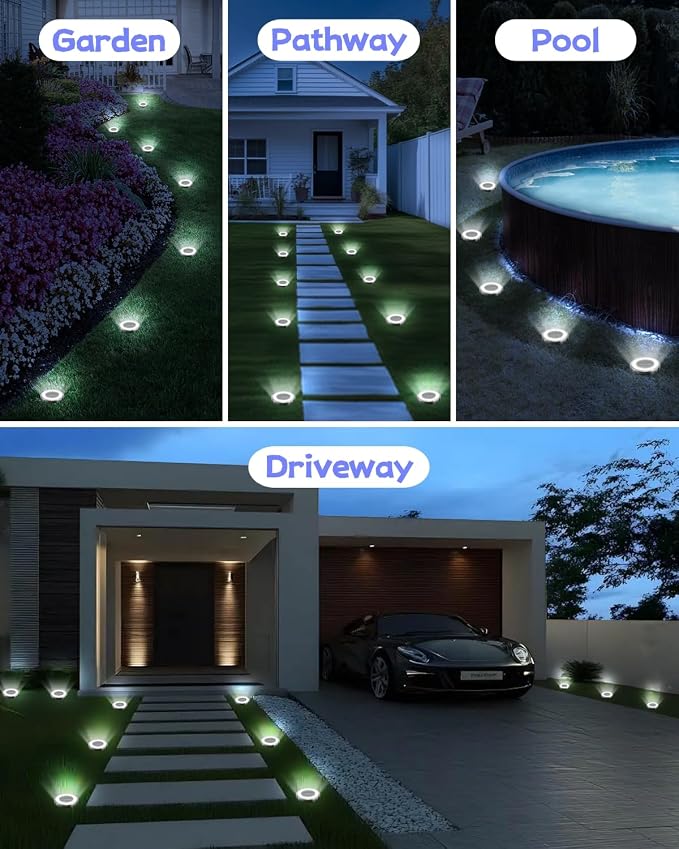 SenLuKit Mini Solar Ground Lights 2 Pack Outdoor IP65 Waterproof Solar Flat Garden Light Solor Powered Disc Pathway Lights for Outside Walkway Yard Landscape Patio Lawn Driveway-Cool White