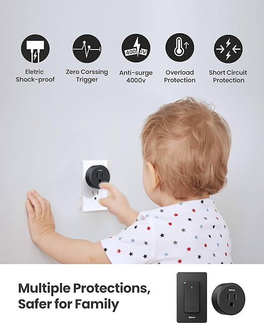 Black Remote Control Outlet, with 2 Switches, 80-275V/15A/1500W | 300 ft, Buckle Design & Removable, No Wiring No WiFi, for Household Appliances, Christmas Tree, Lamps, Fans, Programmable